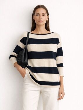 Vince Navy and Cream Wide Stripe Lightweight wool/ cashmere Sweater size XS